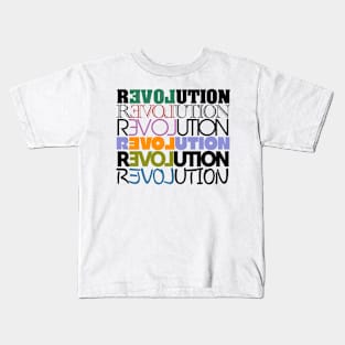 Revolution word pun wordplay typography themed colorfull design Kids T-Shirt